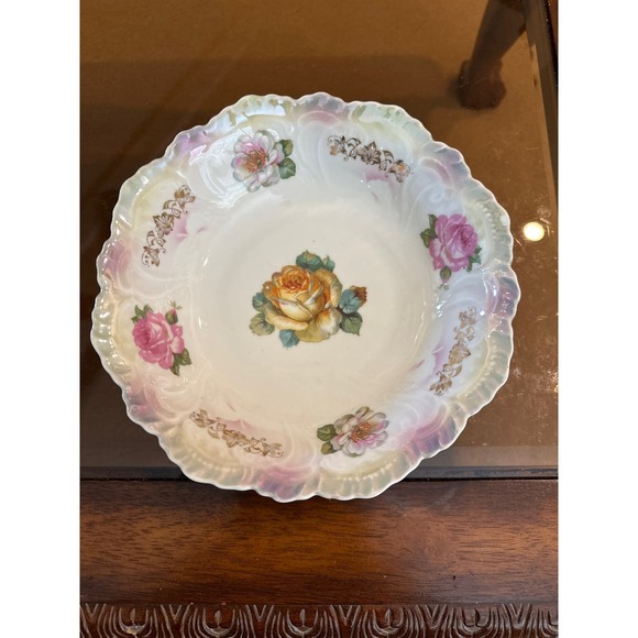 Unmarked Antique German Floral Bowl.9” Diameter
